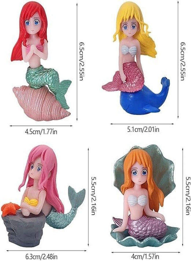 Mistletoe 4PCS Mermaid Characters Figurines for Ocean Theme Cake Decoration Cake Toppers, Mini Cute DIY Ornaments Miniature Mermaid Doll Figurines for Fairy Garden, Terrarium, Dollhouse - Image 3